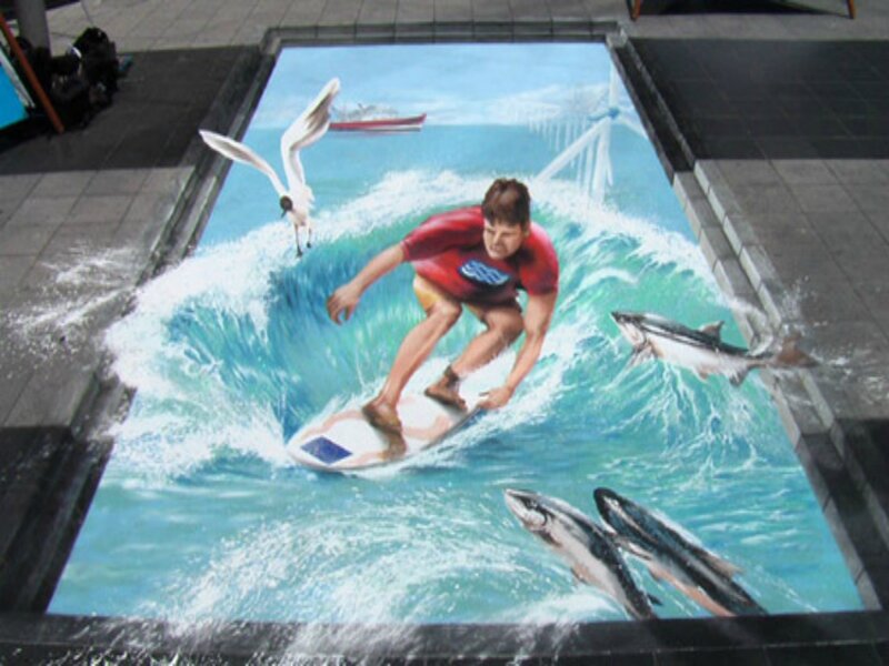 3D street art of surfer