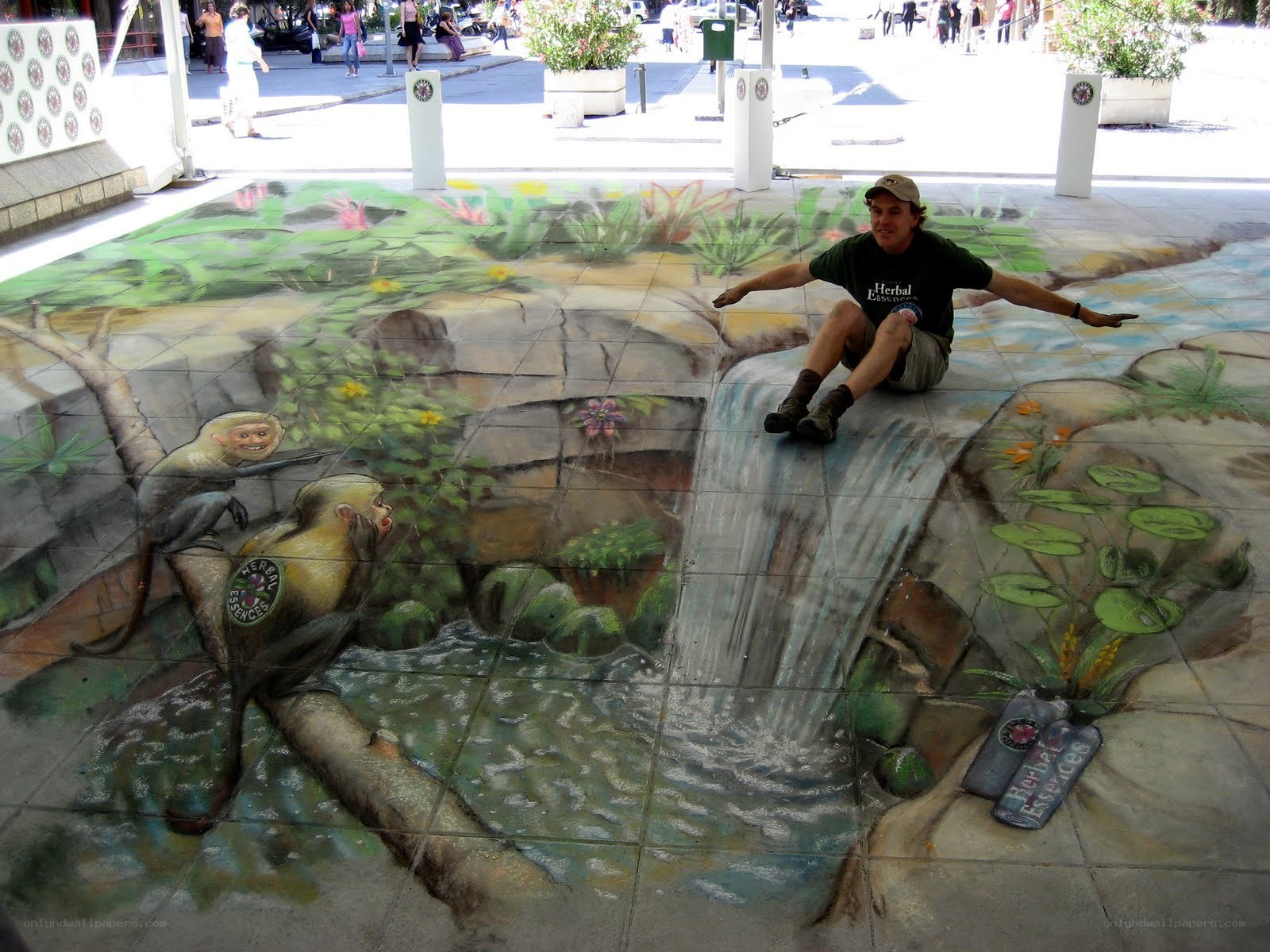 3D street art with waterfall