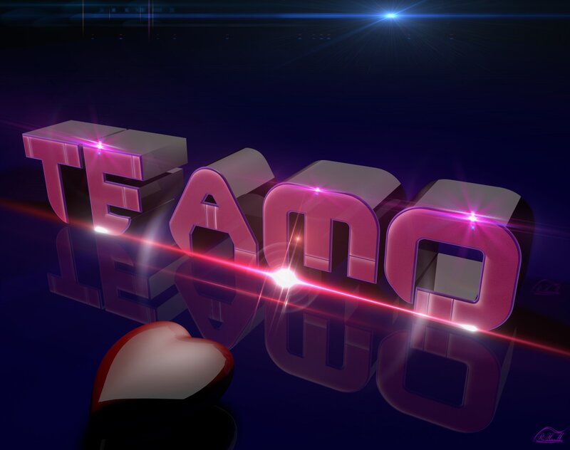 3d Text and Heart — Purple