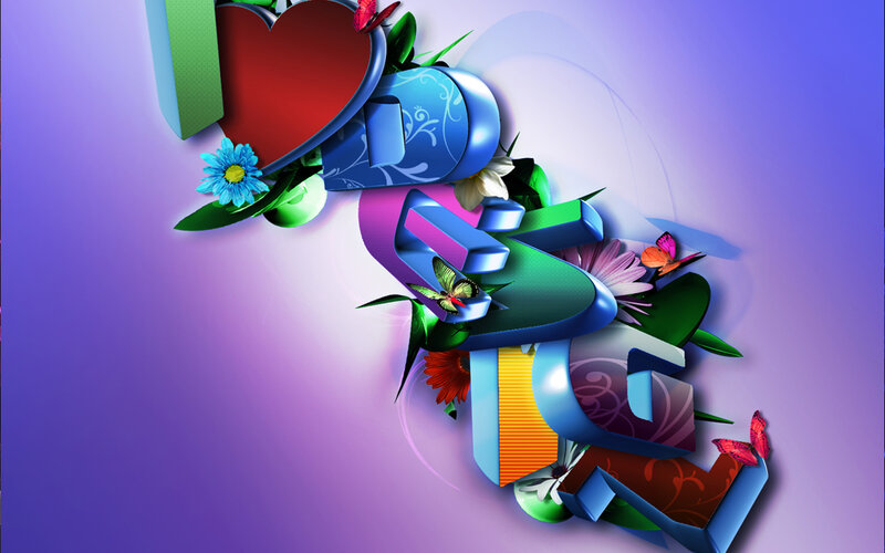 3D Text with Flowers and Butterflies