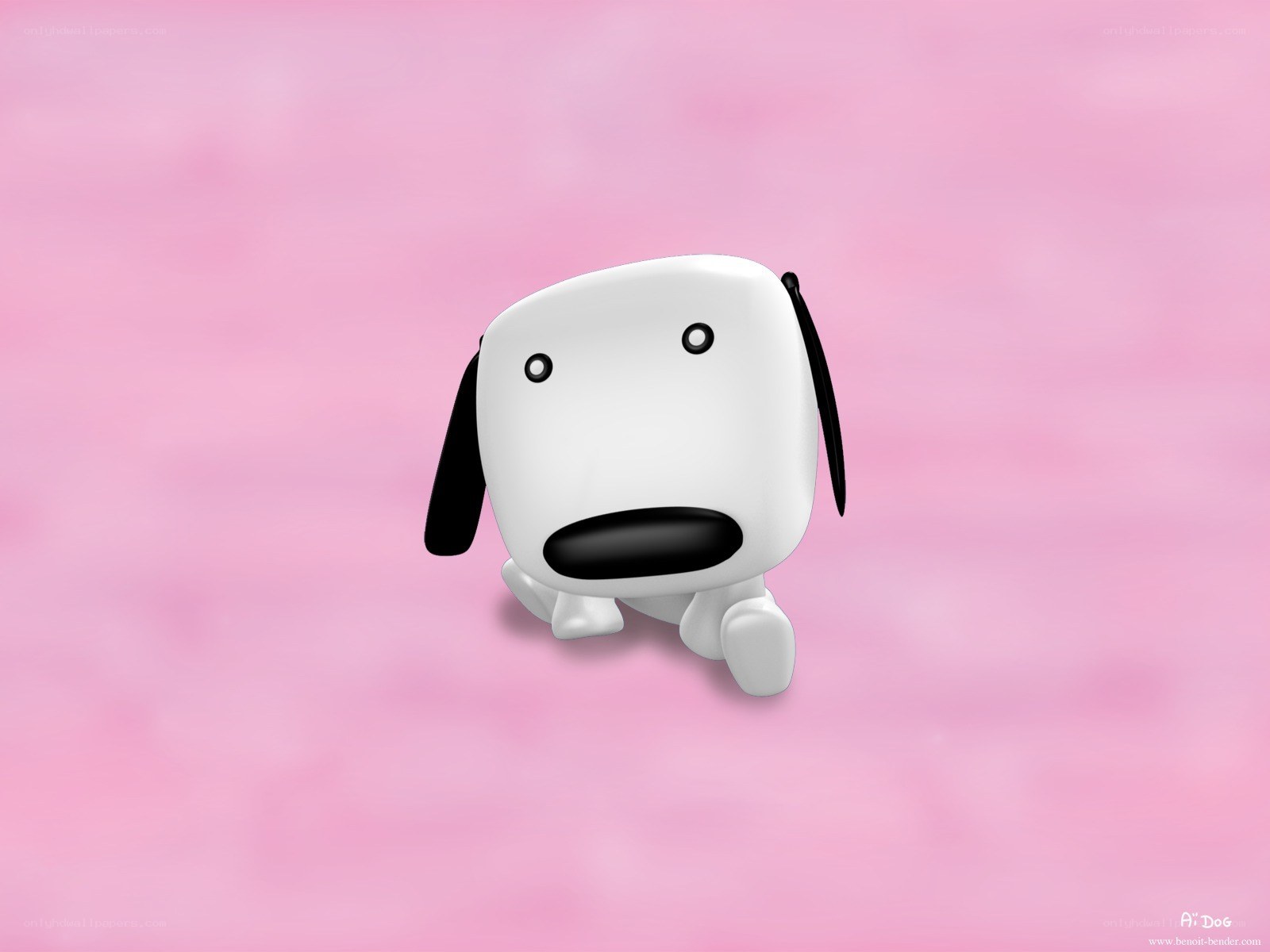 3D white dog on pink background