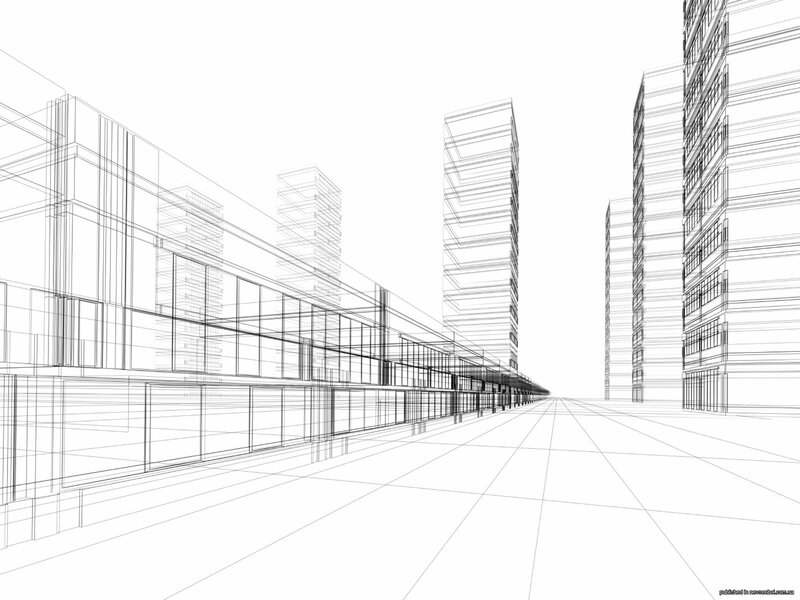 3D wireframe cityscape