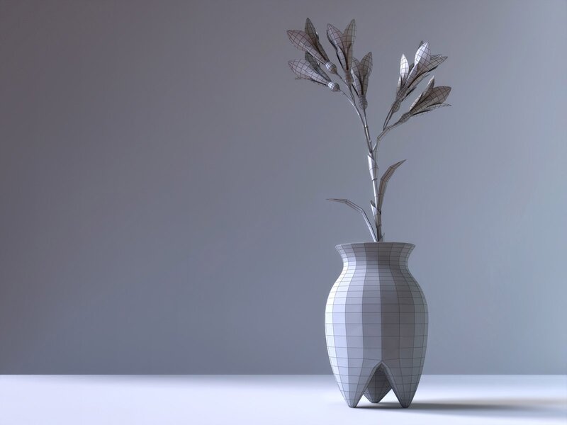 3D wireframe flower in vase