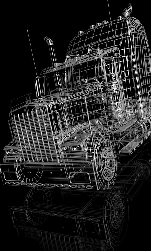 3D wireframe of a semi-truck