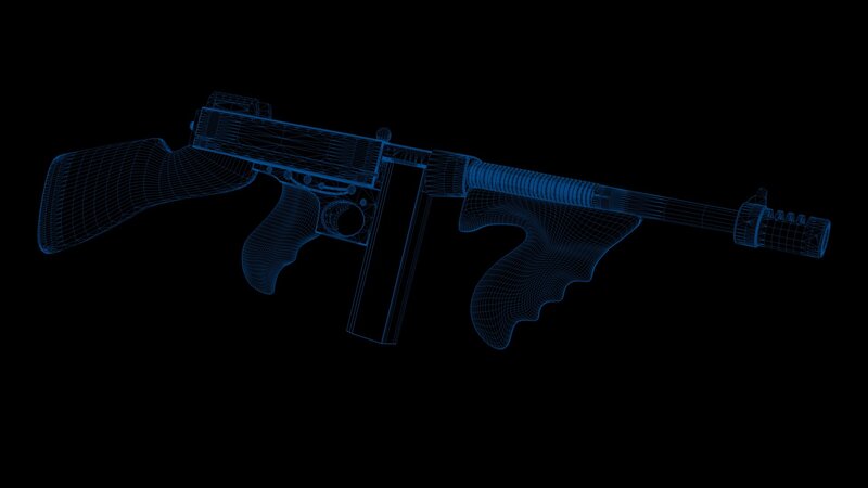 3D wireframe of a submachine gun