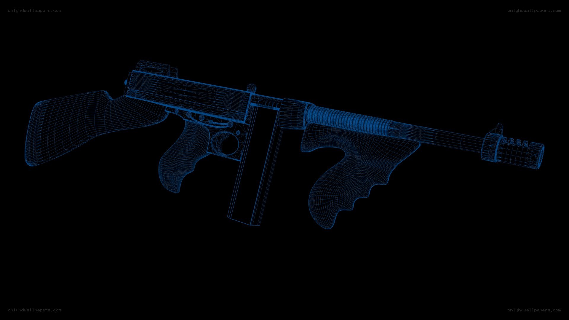 3D wireframe of a submachine gun
