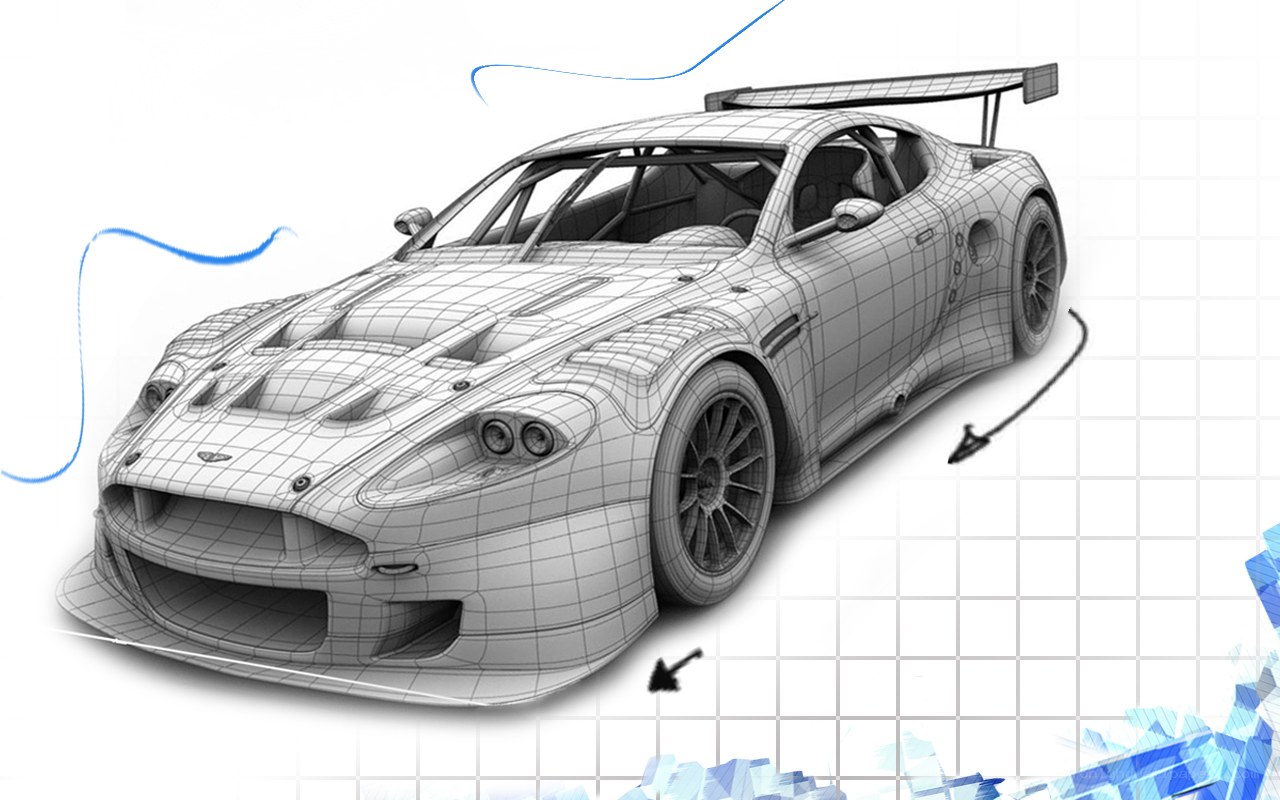 3D wireframe race car design