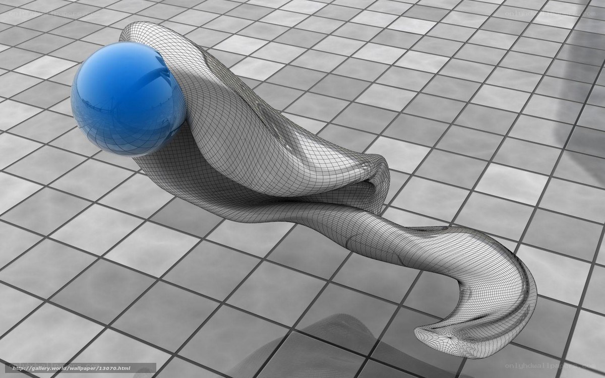 3D wireframe sculpture with blue sphere