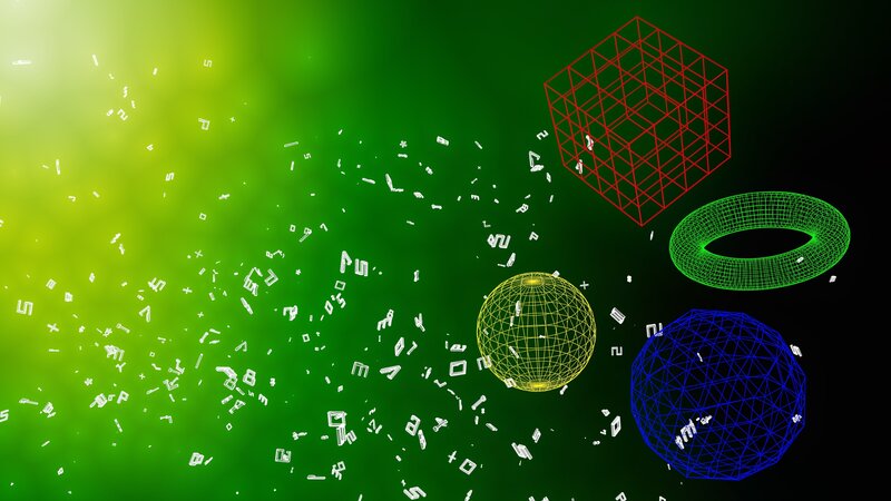 3D wireframe shapes floating