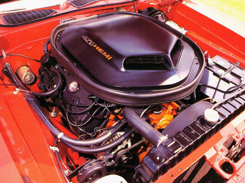 426 HEMI engine in red car