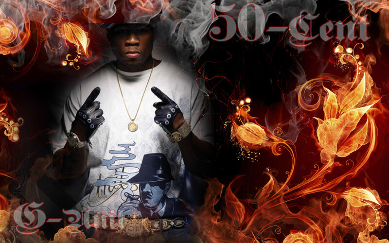 50 Cent with flames