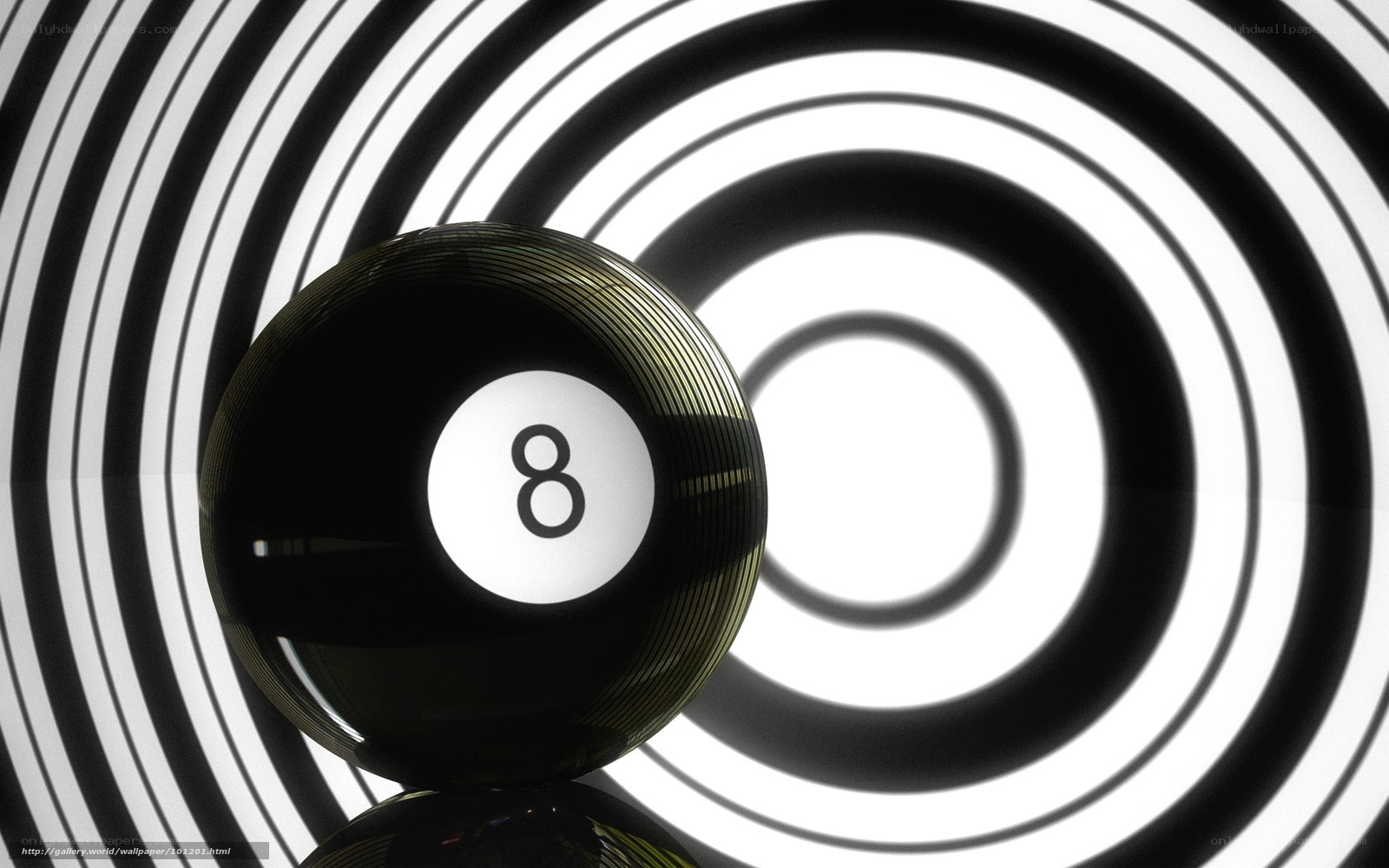 8 Ball on Spiral Background