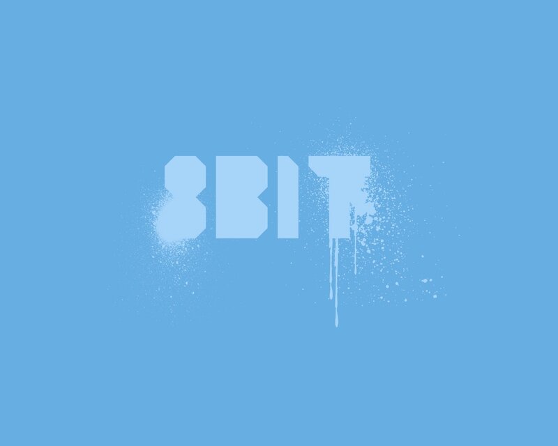 8bit text with paint splatter