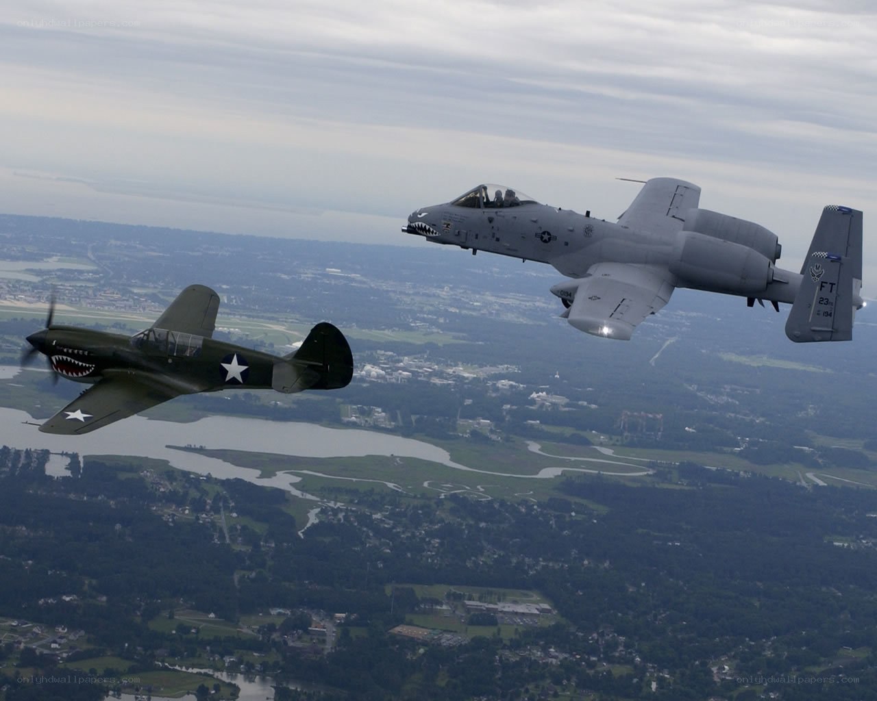 A-10 and P-40 in flight