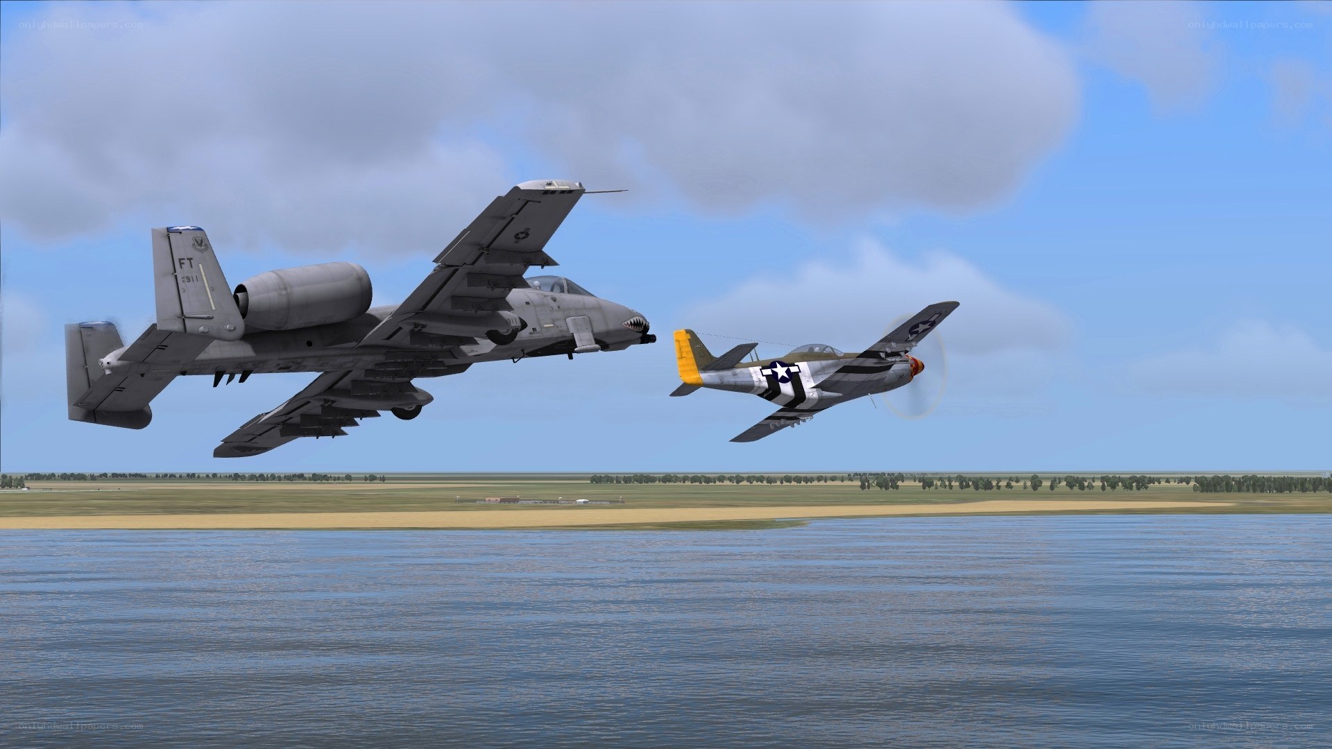 A-10 and P-51 in flight