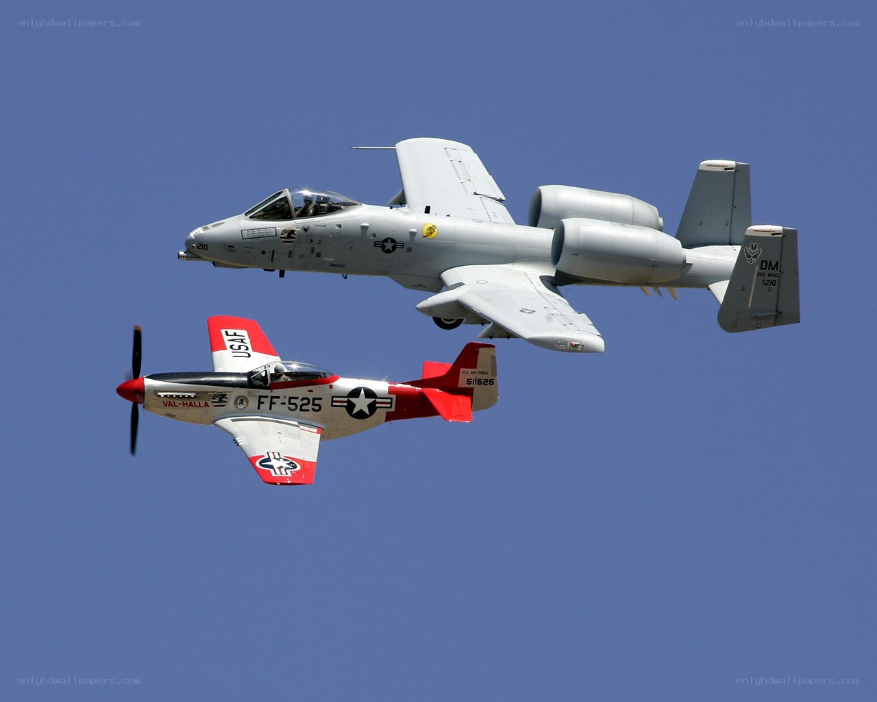 A-10 and P-51 in formation
