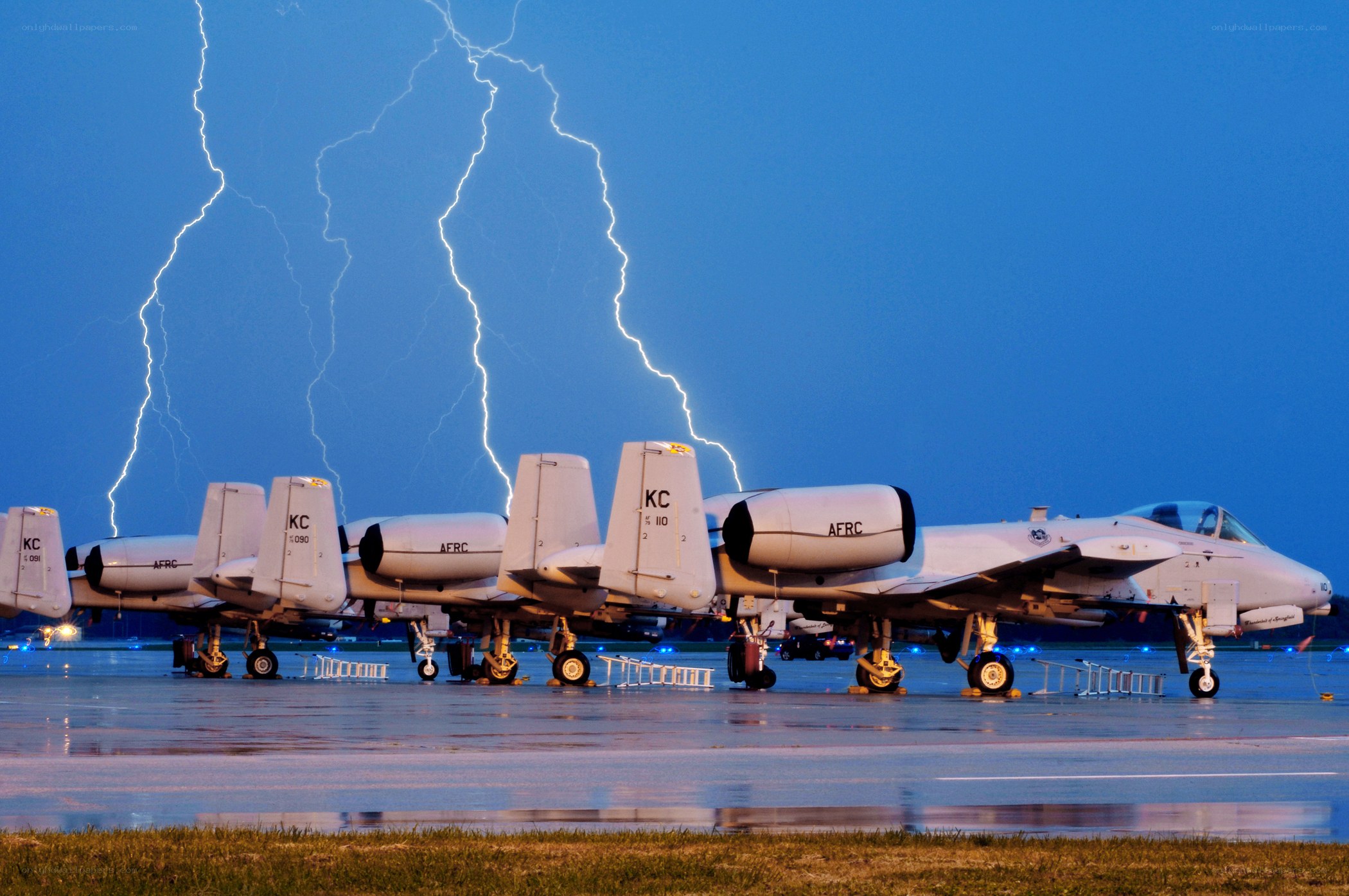 A-10 Thunderbolt II aircraft during a storm