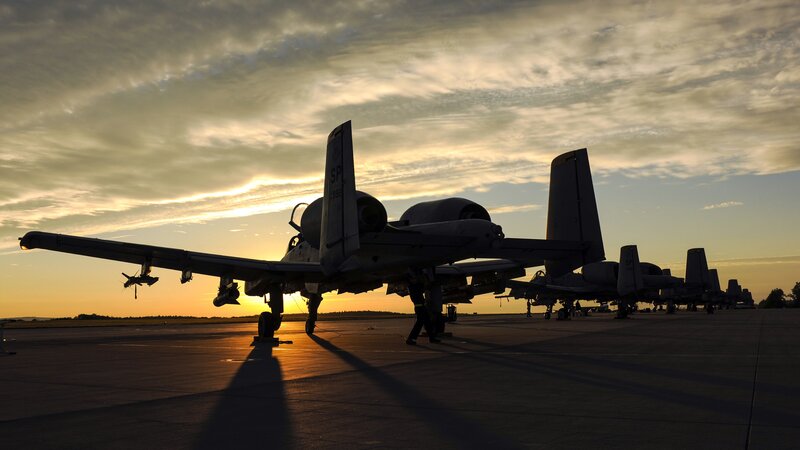 A-10 Thunderbolt II Aircraft — Orange, Dramatic