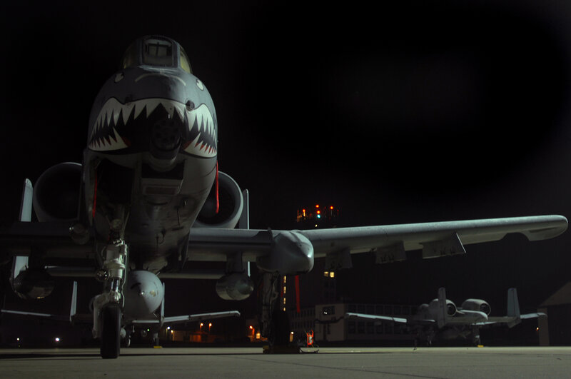 A-10 Thunderbolt II at night