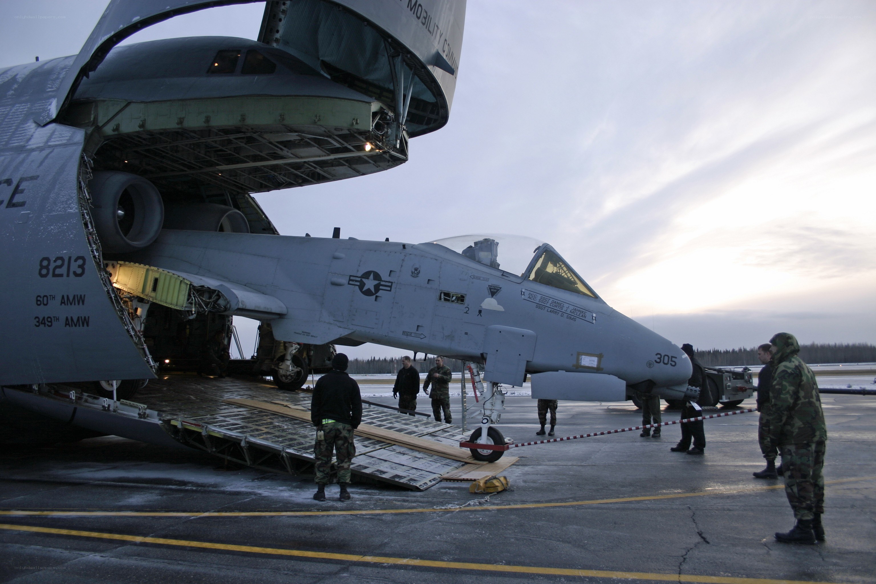 A-10 Thunderbolt II being loaded into a C-17