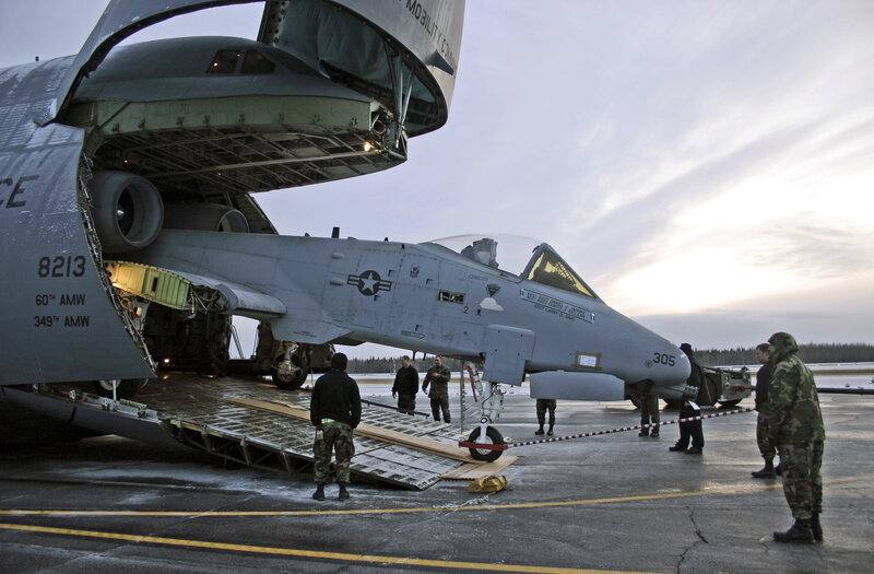 A-10 Thunderbolt II being loaded onto a C-5 Galaxy