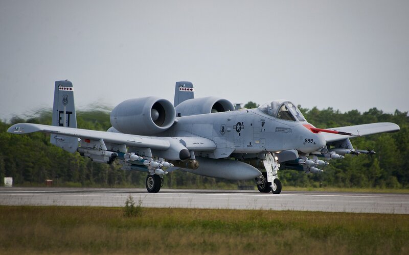 A-10 Thunderbolt II — Gray, Dramatic, Afternoon, Photograph, Aircraft, Runway, Trees
