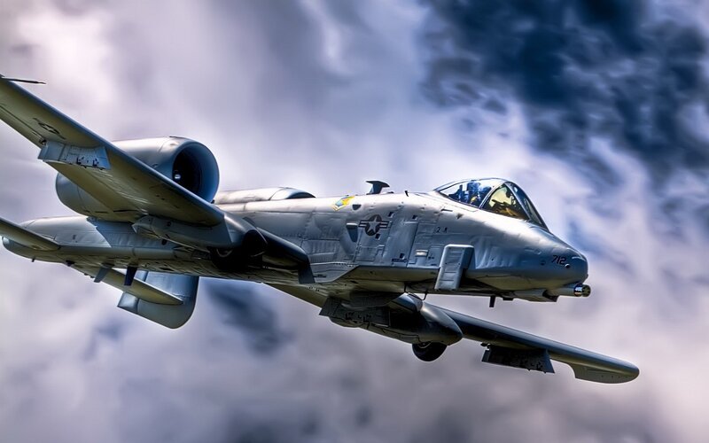 A-10 Thunderbolt II — Gray, Dramatic, Photograph, Aircraft, Clouds, Sky, Blue, White