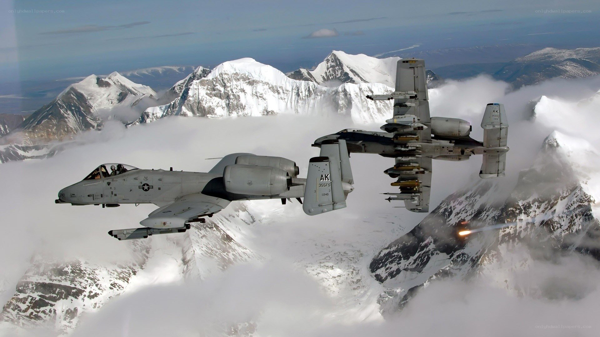 A-10 Thunderbolt II jets over mountains