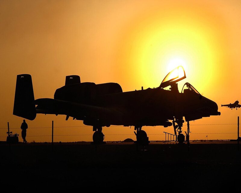 A-10 Thunderbolt II — Orange, Dramatic, Sunset, Photograph, Aircraft, Person
