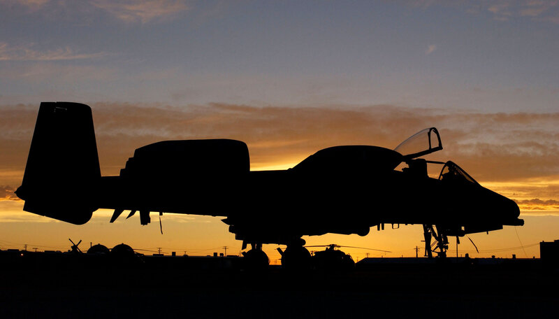 A-10 Thunderbolt II — Orange, Dramatic, Sunset, Photograph, Aircraft, Sky, Black