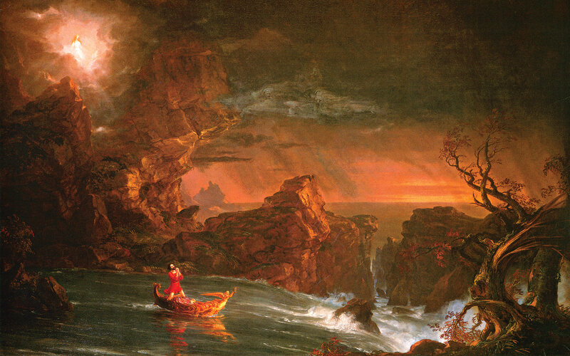 A boat on a stormy river