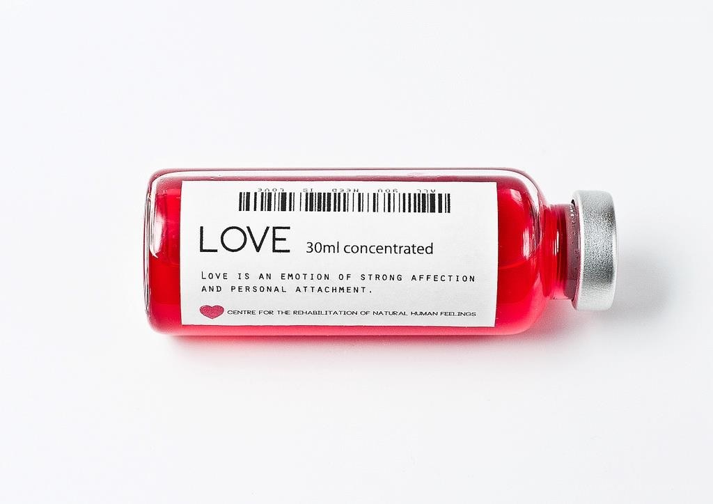 A bottle labeled 'LOVE'