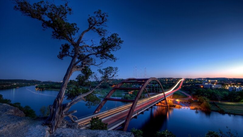 A Bridge over a River — Blue, Serene