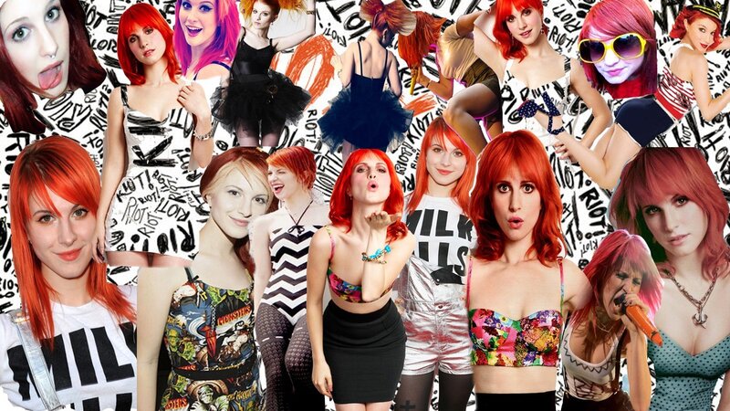A collage of a woman with red hair