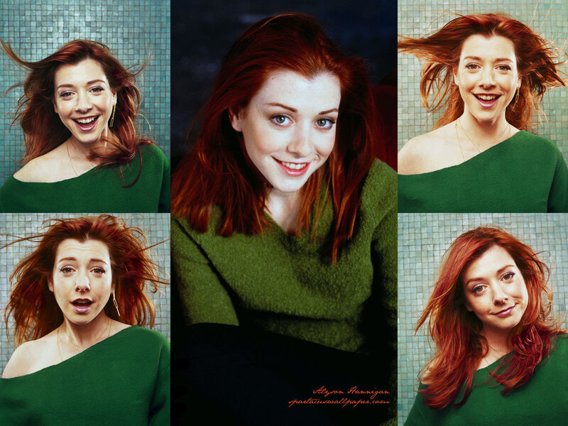 A collage of a woman with red hair