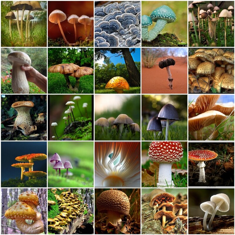 A collage of various mushrooms
