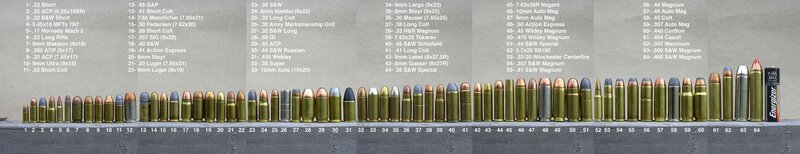 A comparison of various ammunition cartridges