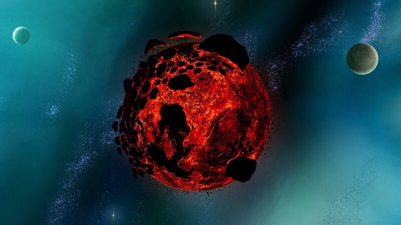 A fiery planet in space