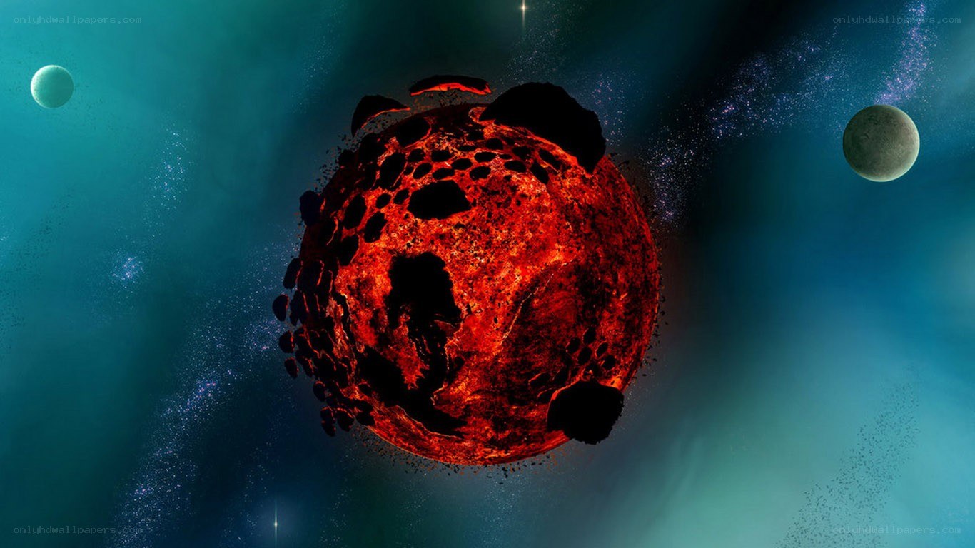 A fiery planet in space