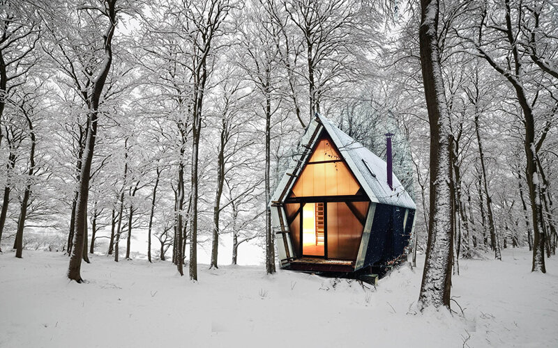 A-frame Cabin in Snow — White