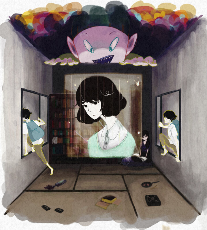 A girl in a room with a monster