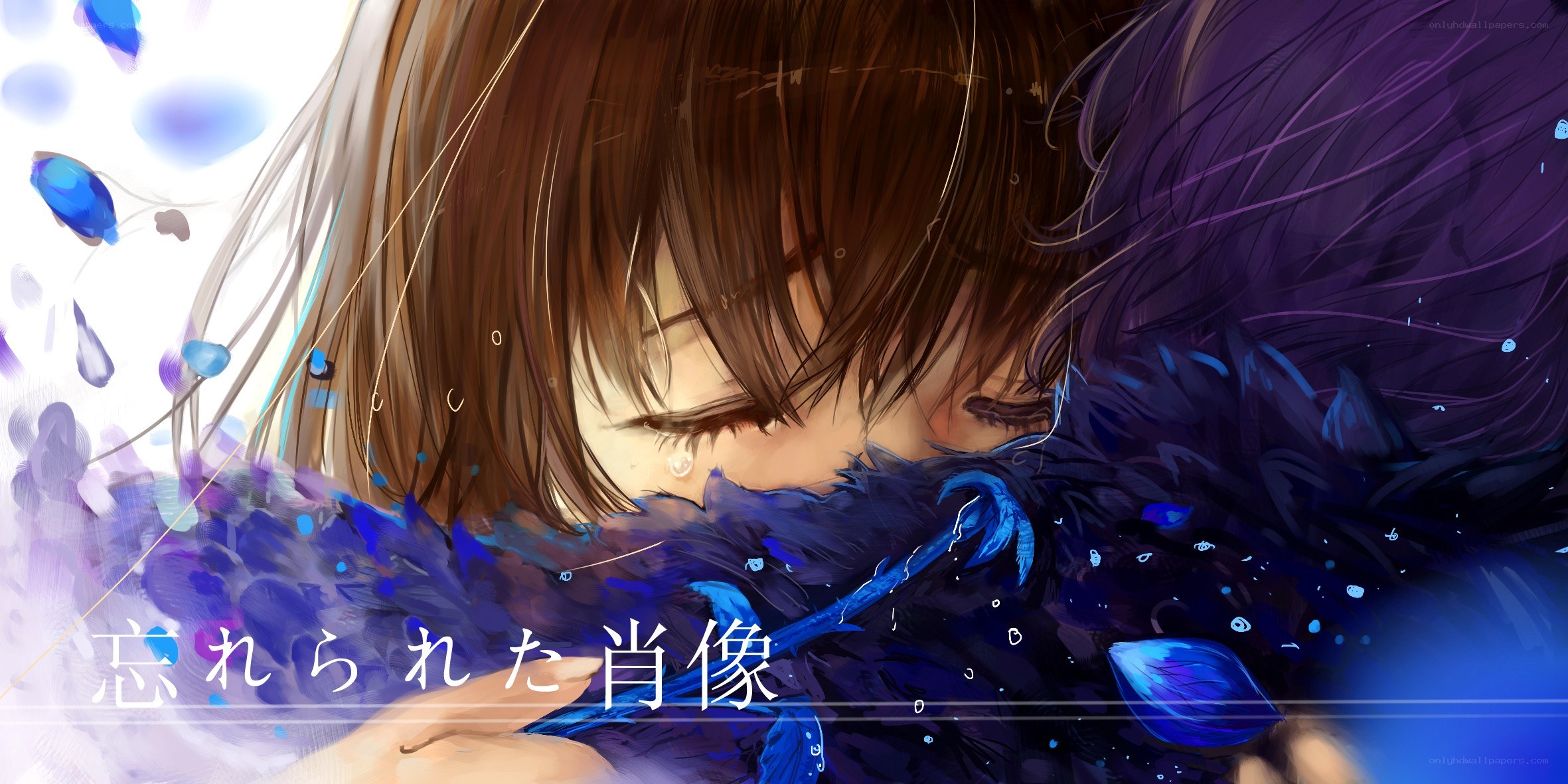 A girl with blue feathers