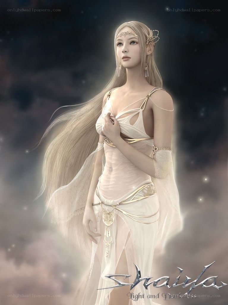 A goddess in a white gown