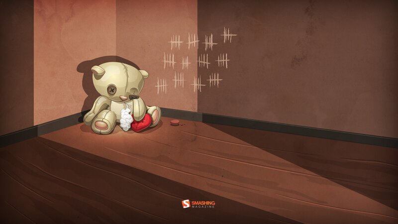 A lonely teddy bear in a corner