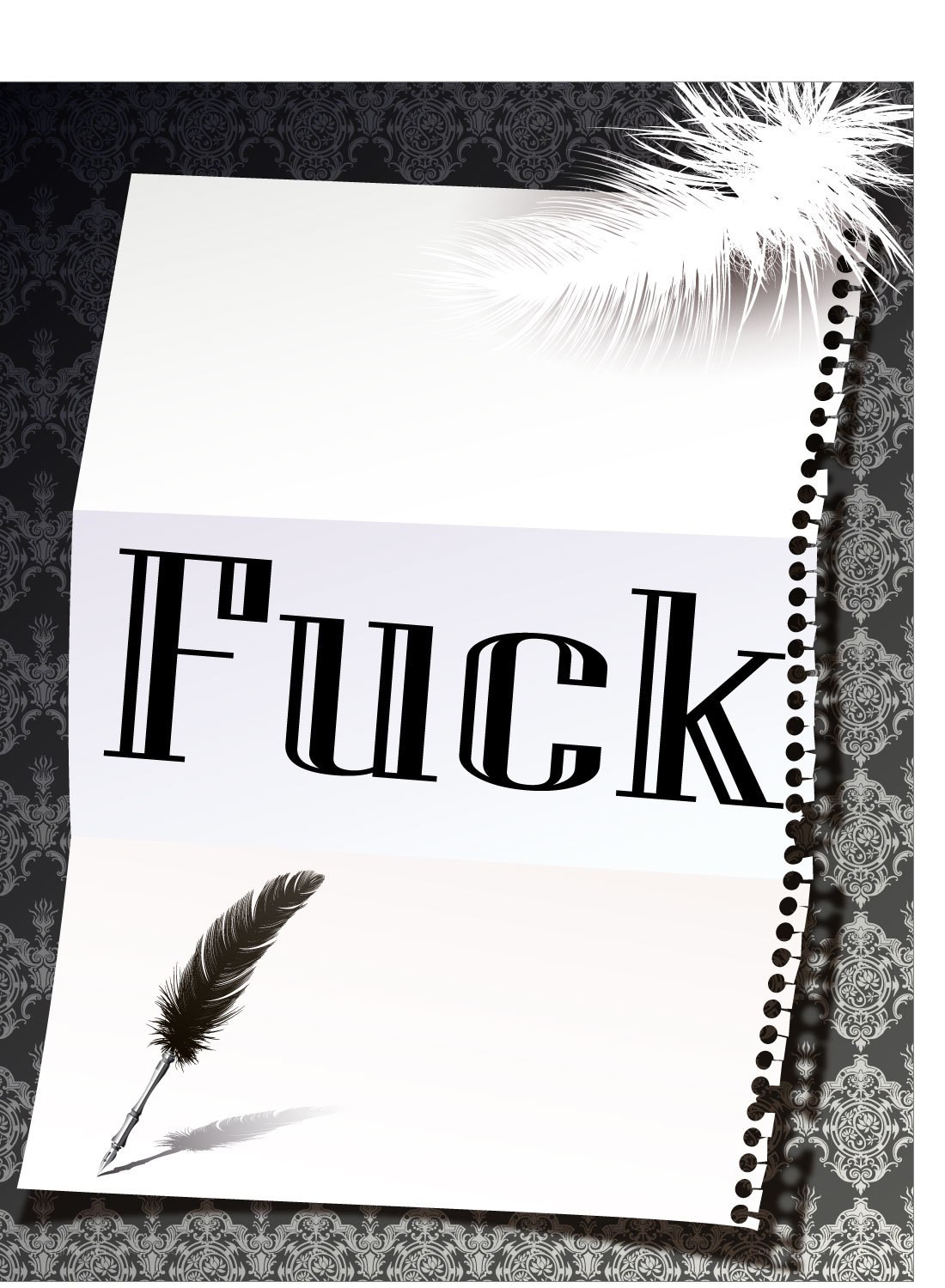 A notebook with the word 'Fuck'