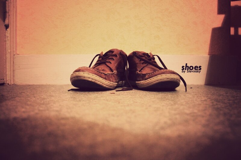 A pair of worn shoes