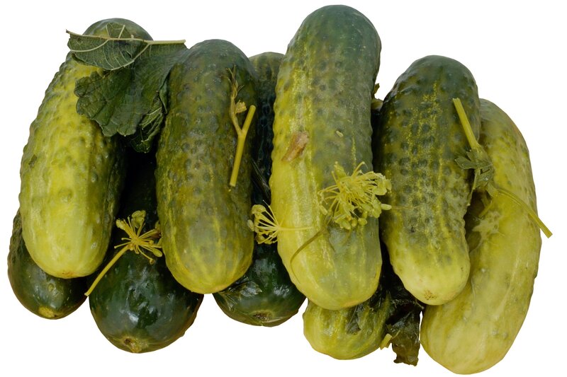 a pile of pickled cucumbers