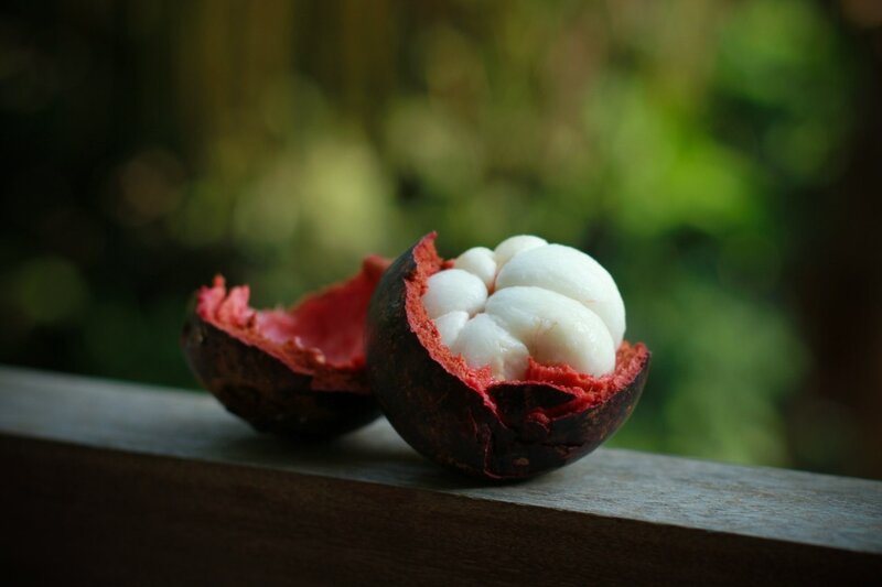 A split mangosteen fruit