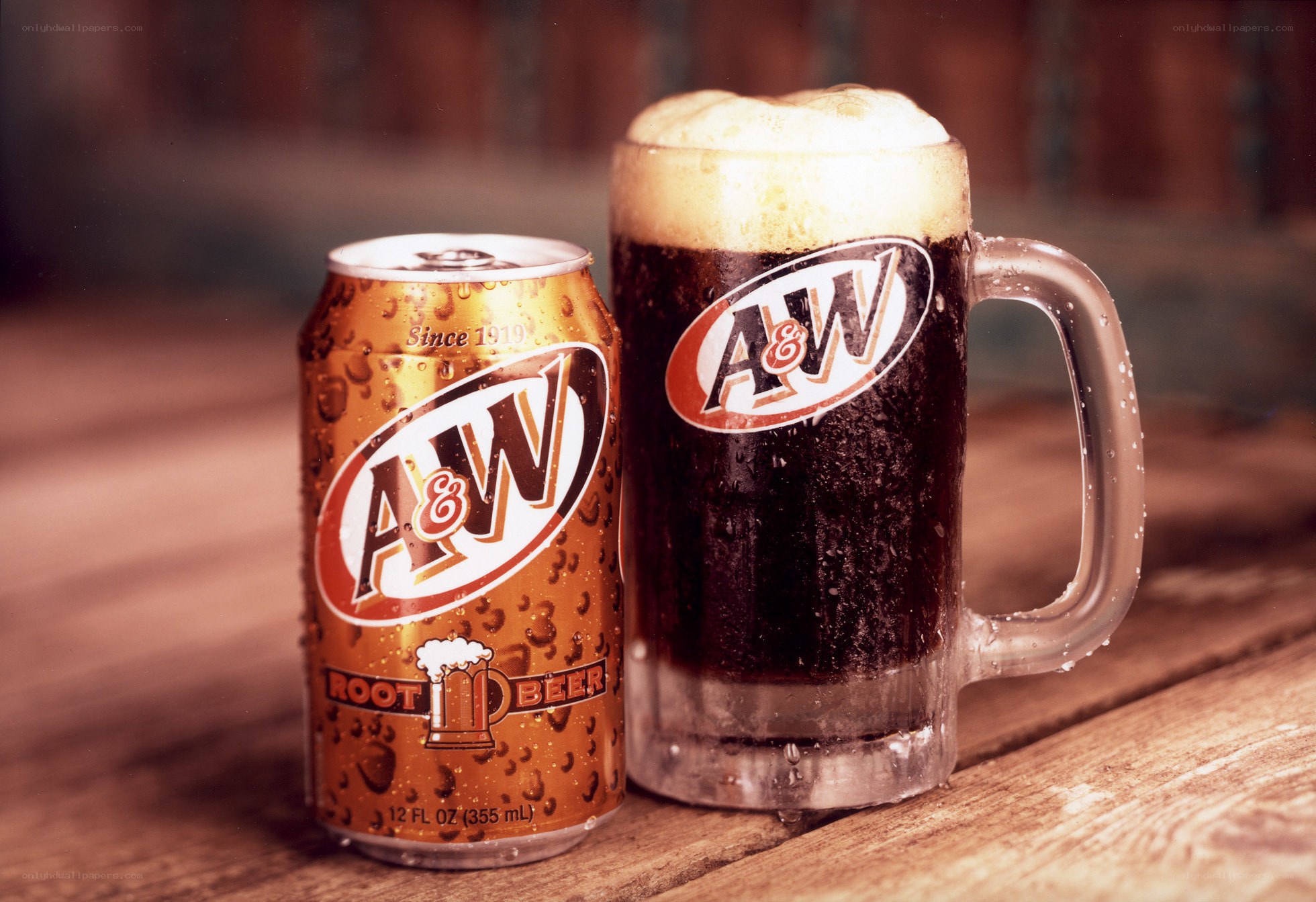 A&W Root Beer can and mug