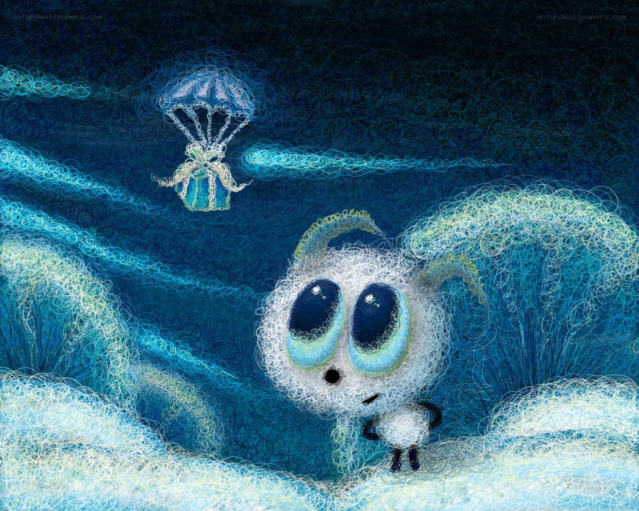 A whimsical creature in a dreamy sky